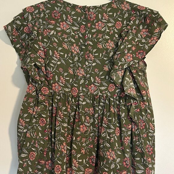 Sezane Melia Blouse - Size EU 40 (US 8), Olive Floral with Ruffles - Picture 4 of 7